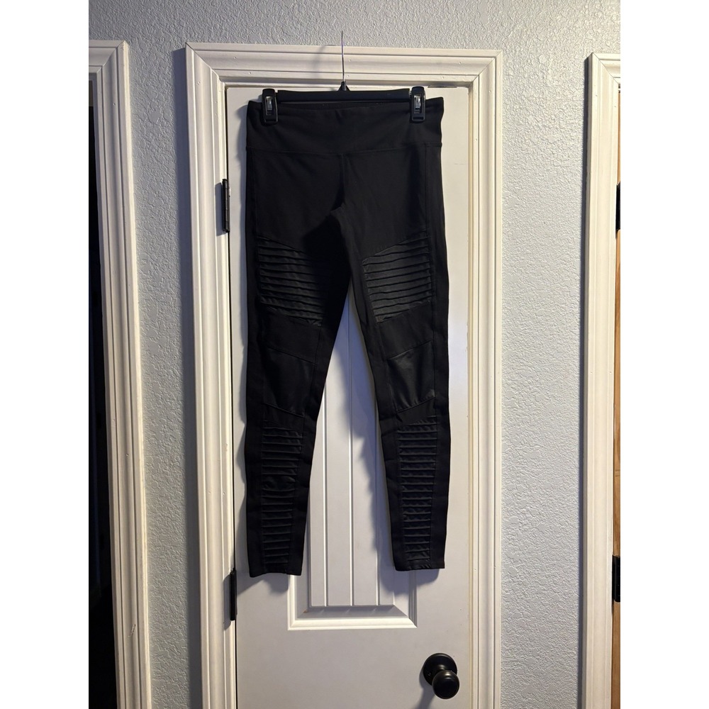 Alo Yoga Moto Leggings Women Medium Black Quilted Mesh High Rise Activewear